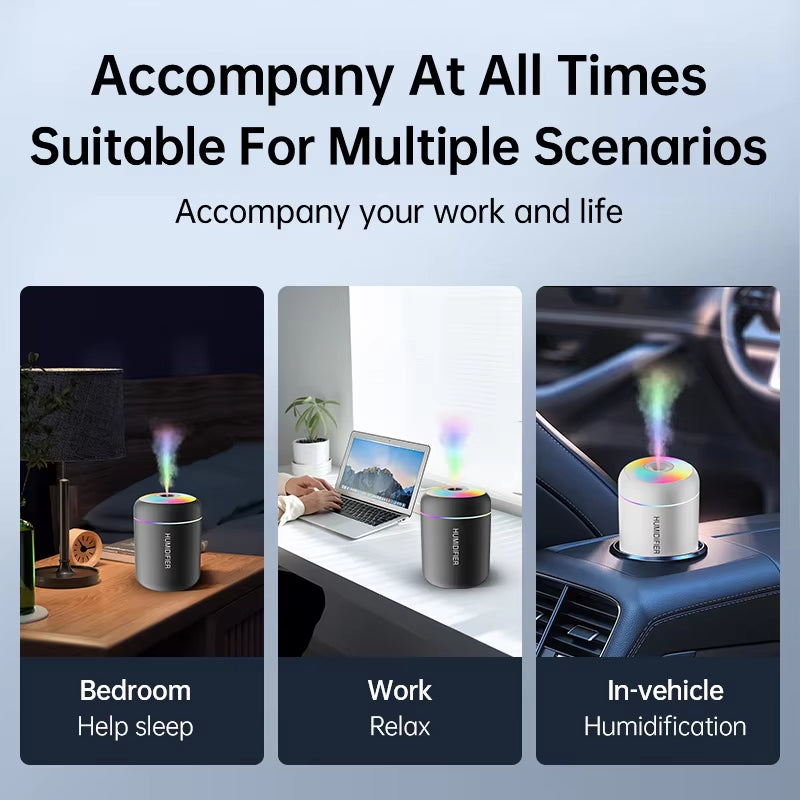 180ML USB Mini Air Humidifier and Aroma Diffuser with Essential Oil Purification and Ambient Lighting for Home, Car, and Bedroom